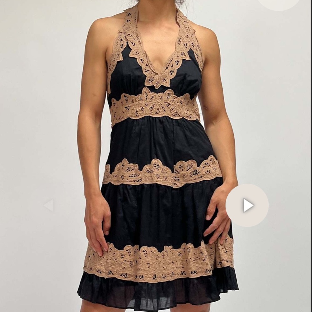 BCBG Vintage Halter‎ Lace Tiered Dress Black/Brown size 2